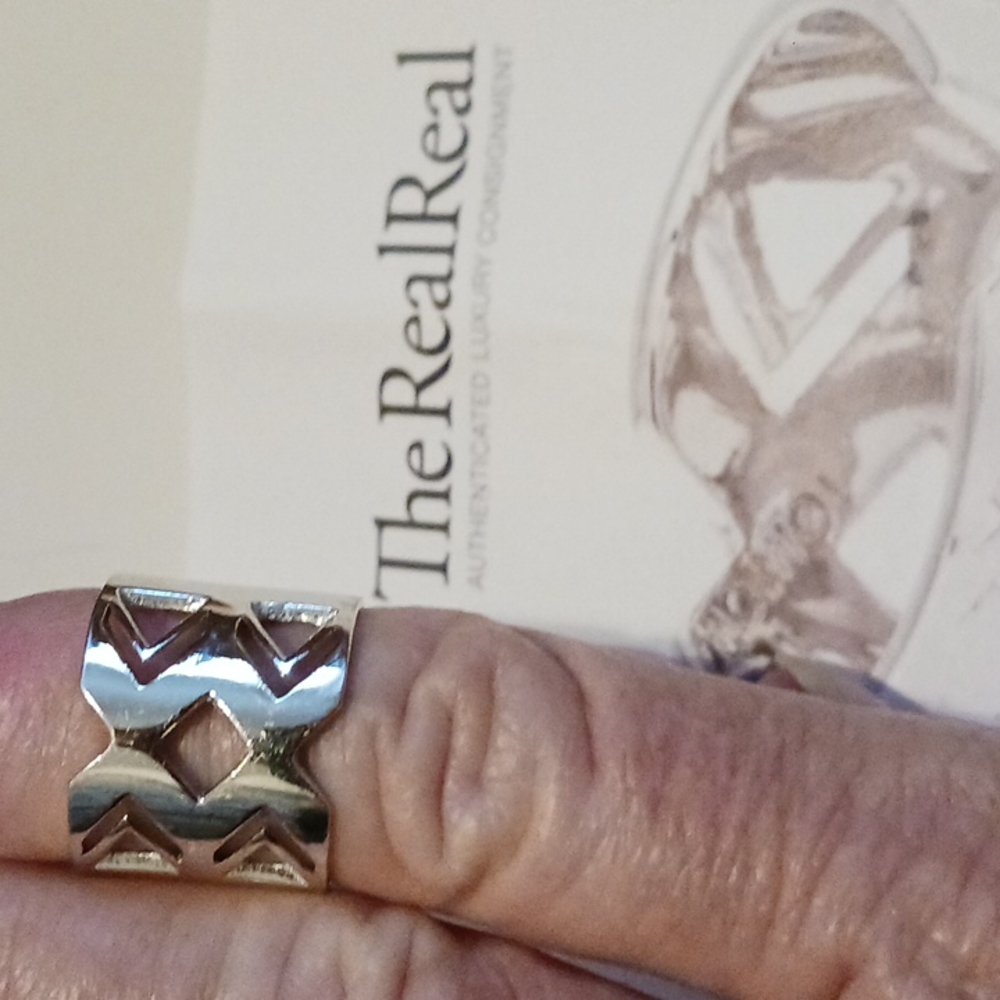 The Real Real Silver Tom Tom Double Novo Ring. Size 7.5.